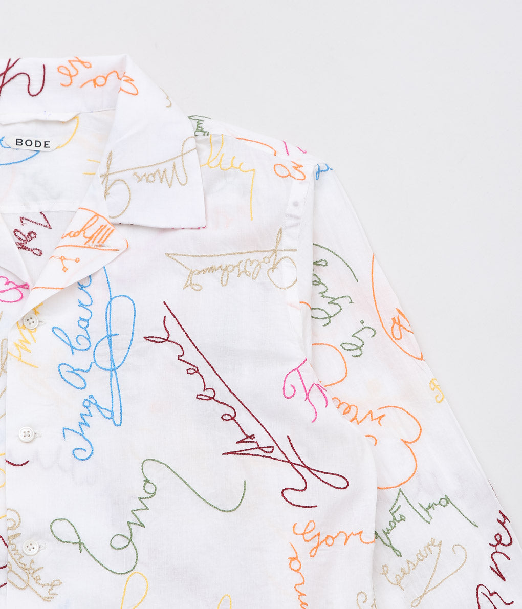 BODE ''SIGNATURE SCRAWL SHIRT'' (WHITE MULTI)