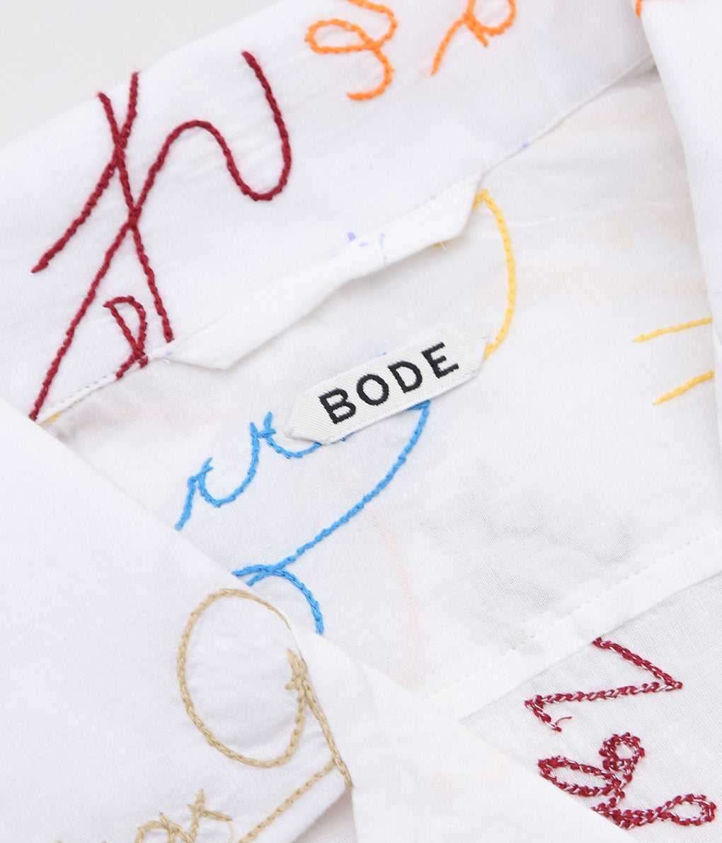 BODE ''SIGNATURE SCRAWL SHIRT'' (WHITE MULTI)