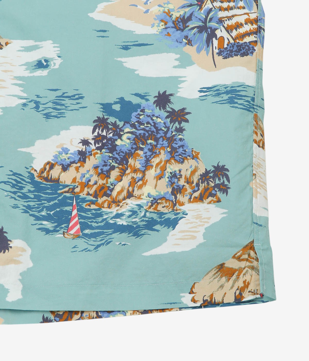 BROOKS BROTHERS "COTTON CAMP COLLAR ISLAND MOTIF S/S" (BLUE TAN)