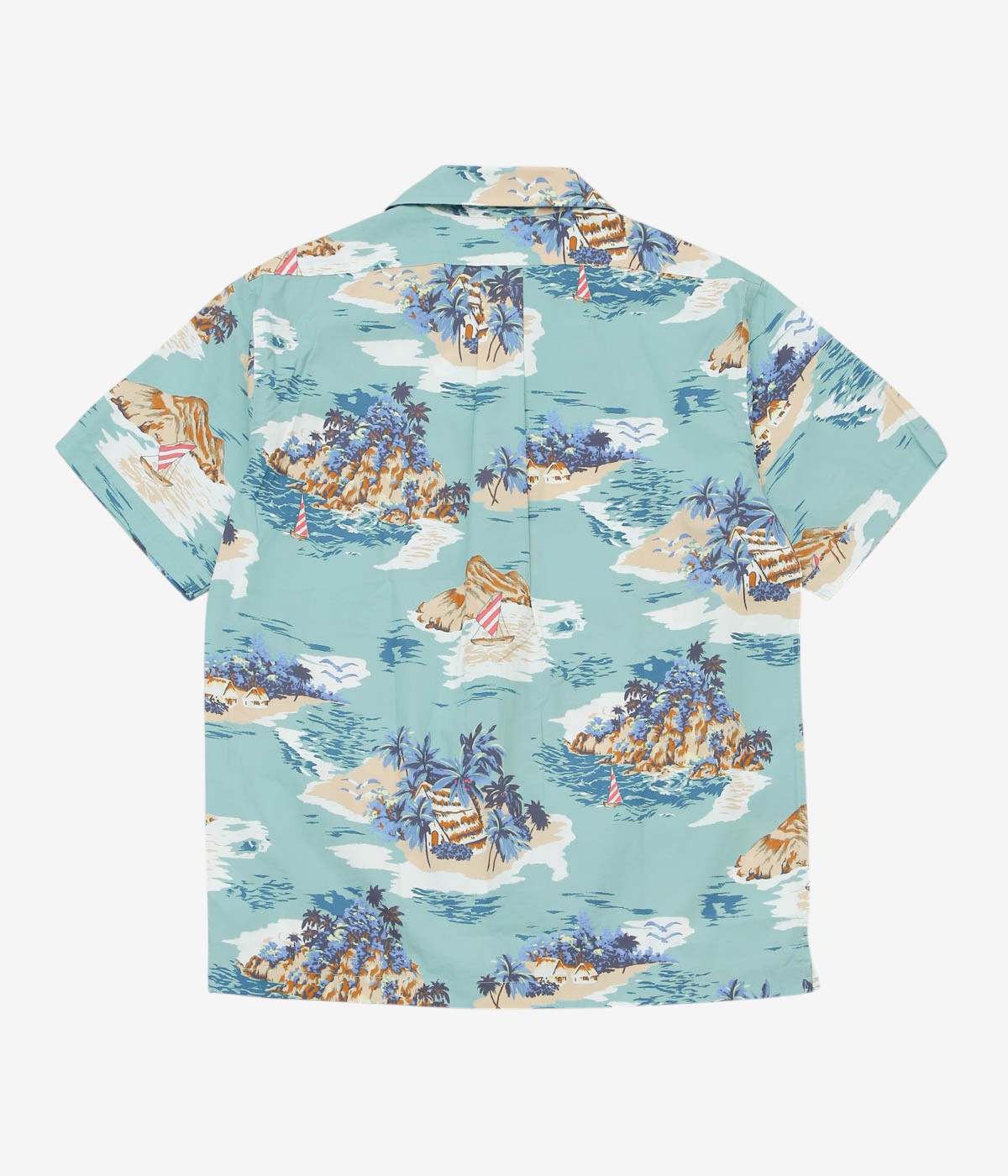 BROOKS BROTHERS "COTTON CAMP COLLAR ISLAND MOTIF S/S" (BLUE TAN)