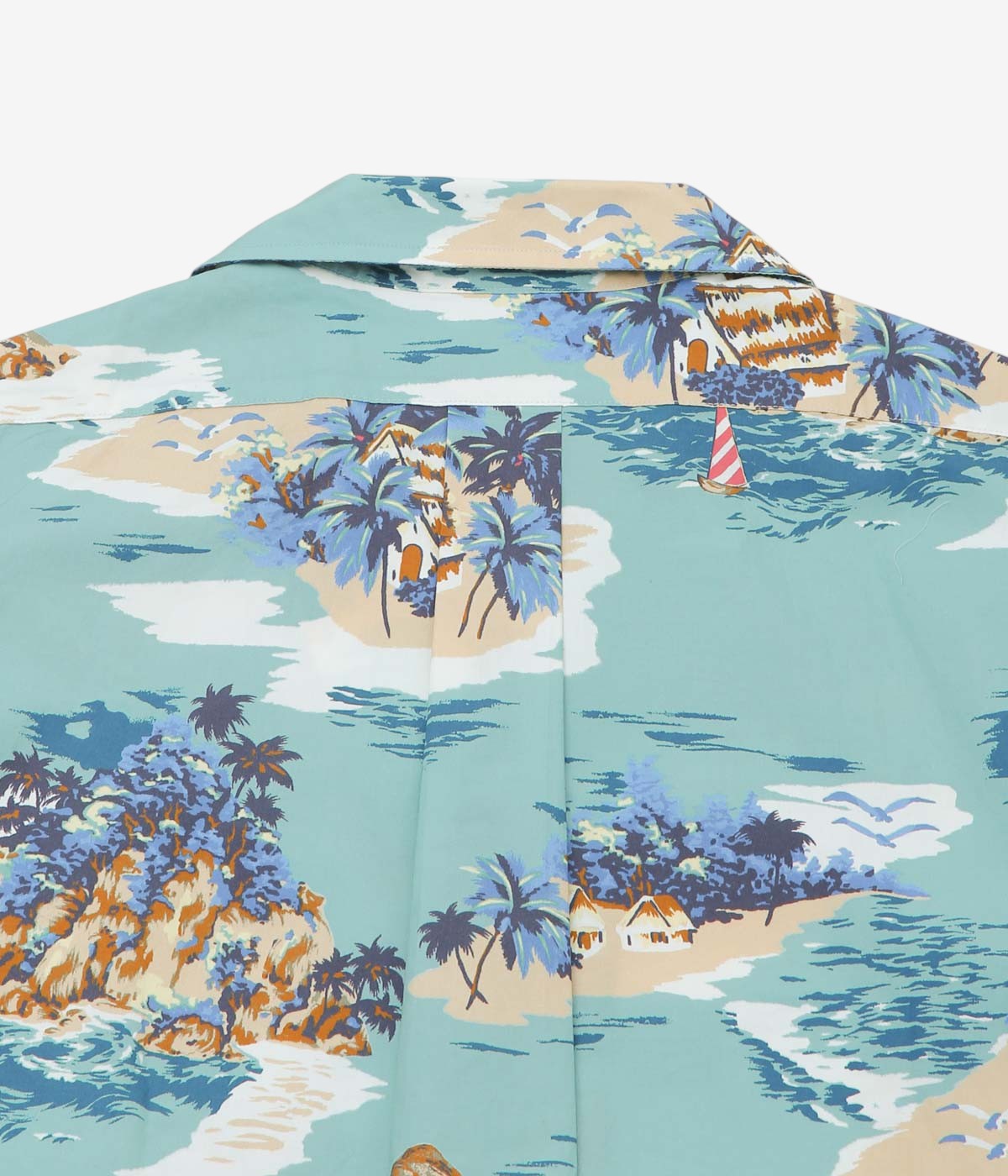 BROOKS BROTHERS "COTTON CAMP COLLAR ISLAND MOTIF S/S" (BLUE TAN)