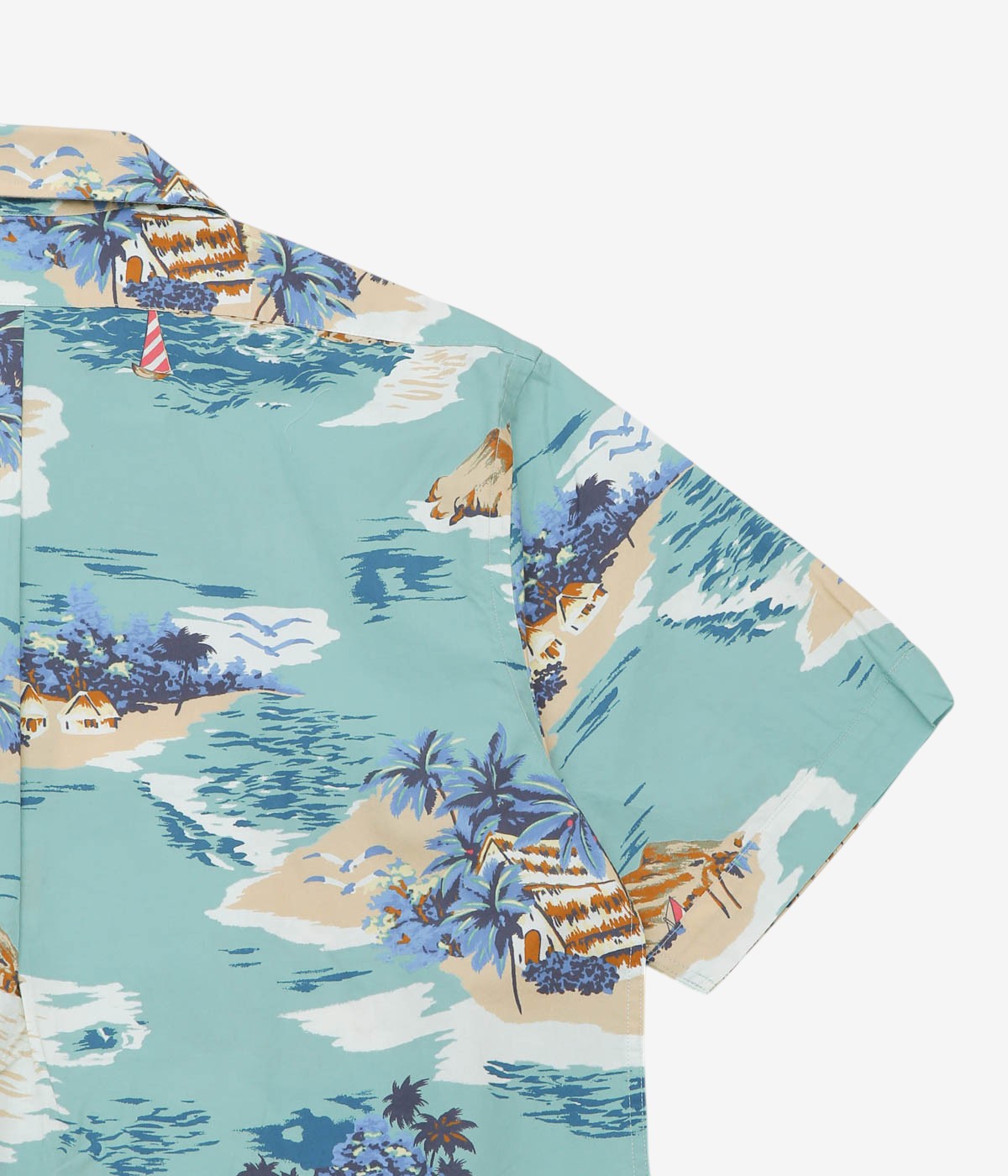 BROOKS BROTHERS "COTTON CAMP COLLAR ISLAND MOTIF S/S" (BLUE TAN)