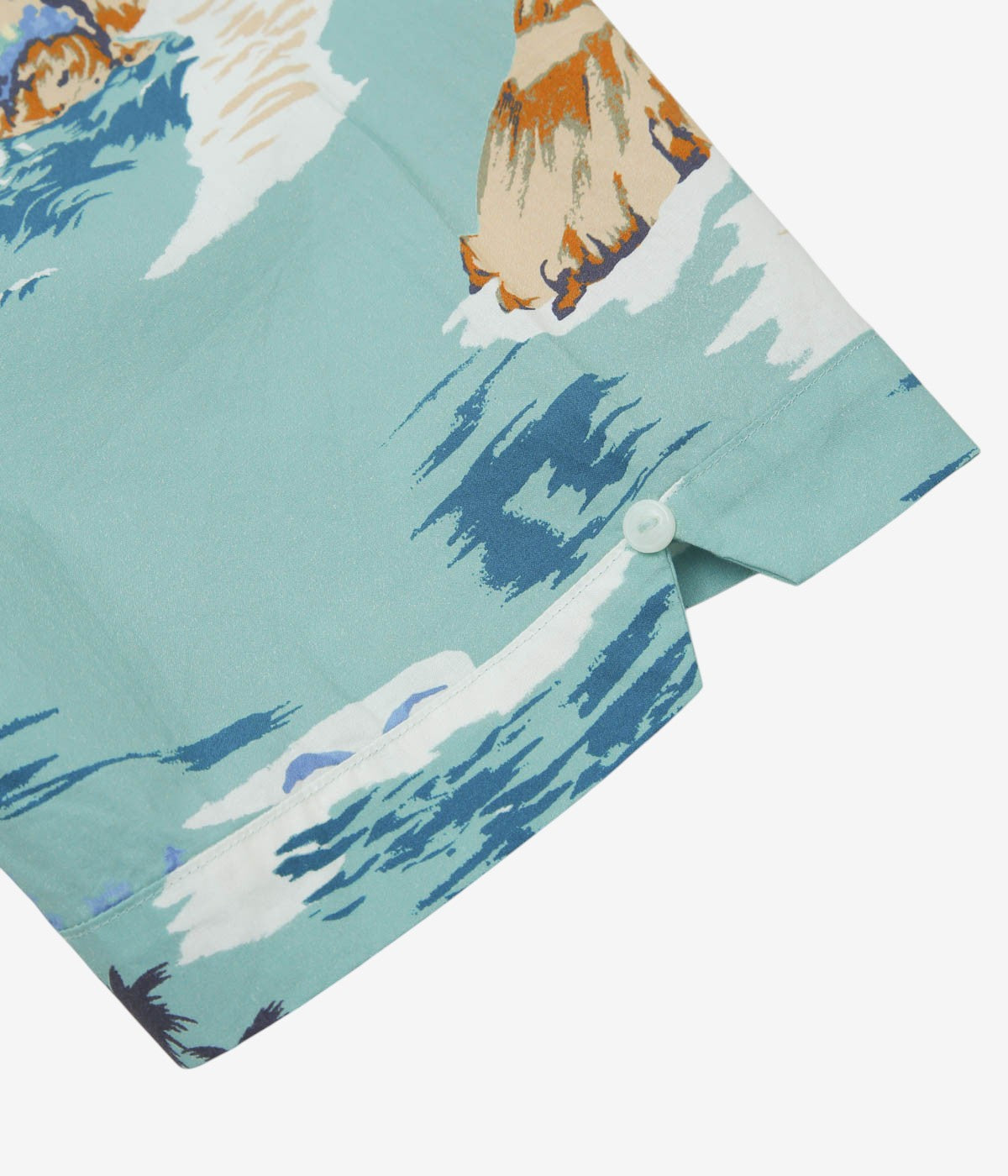 BROOKS BROTHERS "COTTON CAMP COLLAR ISLAND MOTIF S/S" (BLUE TAN)