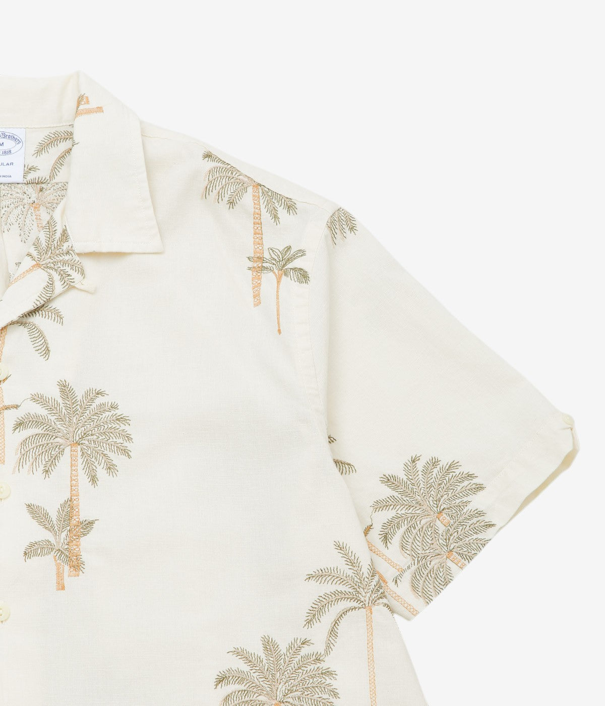 BROOKS BROTHERS "COTTON/LINEN CAMP COLLAR PALM TREE S/S" (WHITE BROWN)