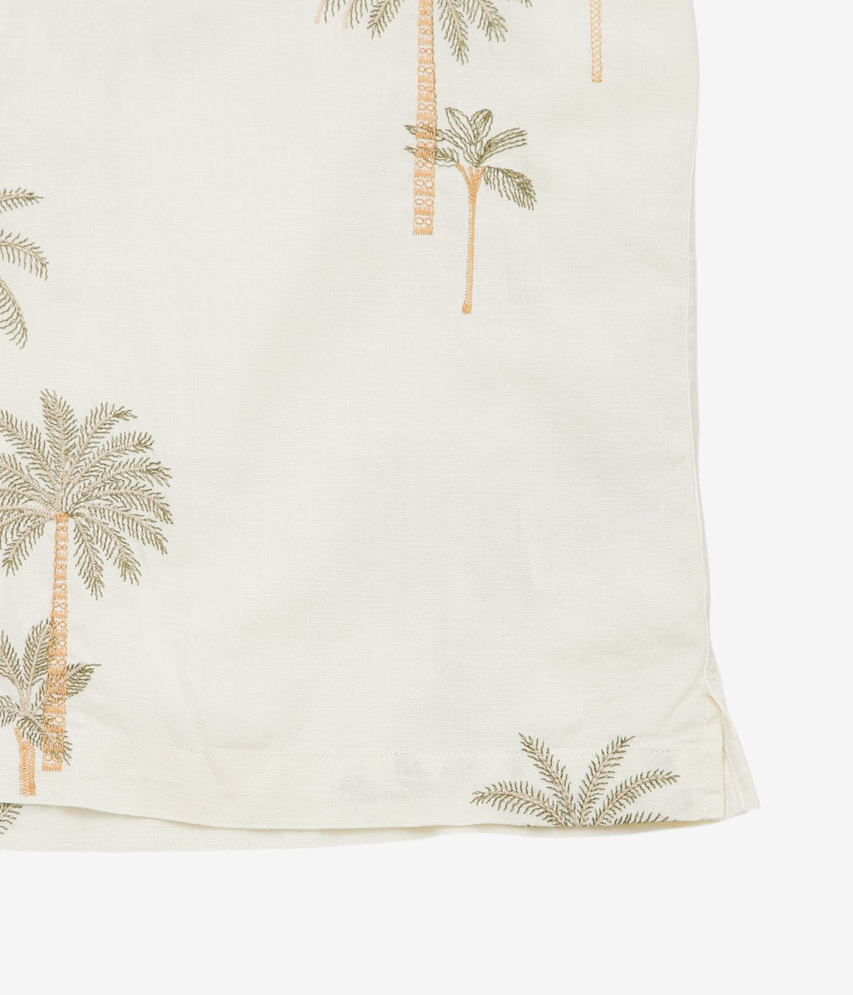 BROOKS BROTHERS "COTTON/LINEN CAMP COLLAR PALM TREE S/S" (WHITE BROWN)
