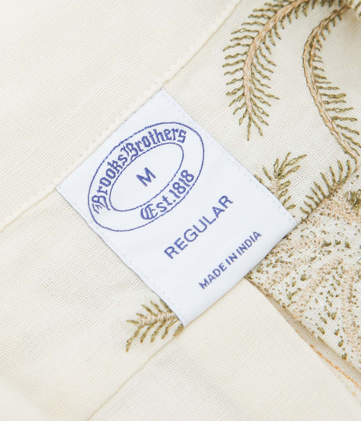 BROOKS BROTHERS "COTTON/LINEN CAMP COLLAR PALM TREE S/S" (WHITE BROWN)