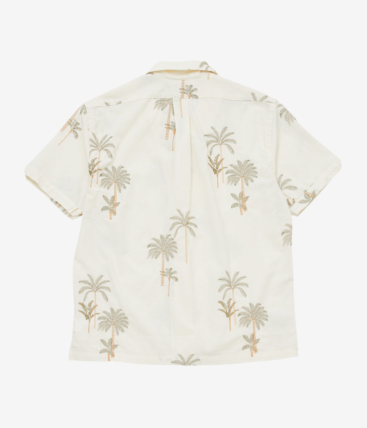 BROOKS BROTHERS "COTTON/LINEN CAMP COLLAR PALM TREE S/S" (WHITE BROWN)
