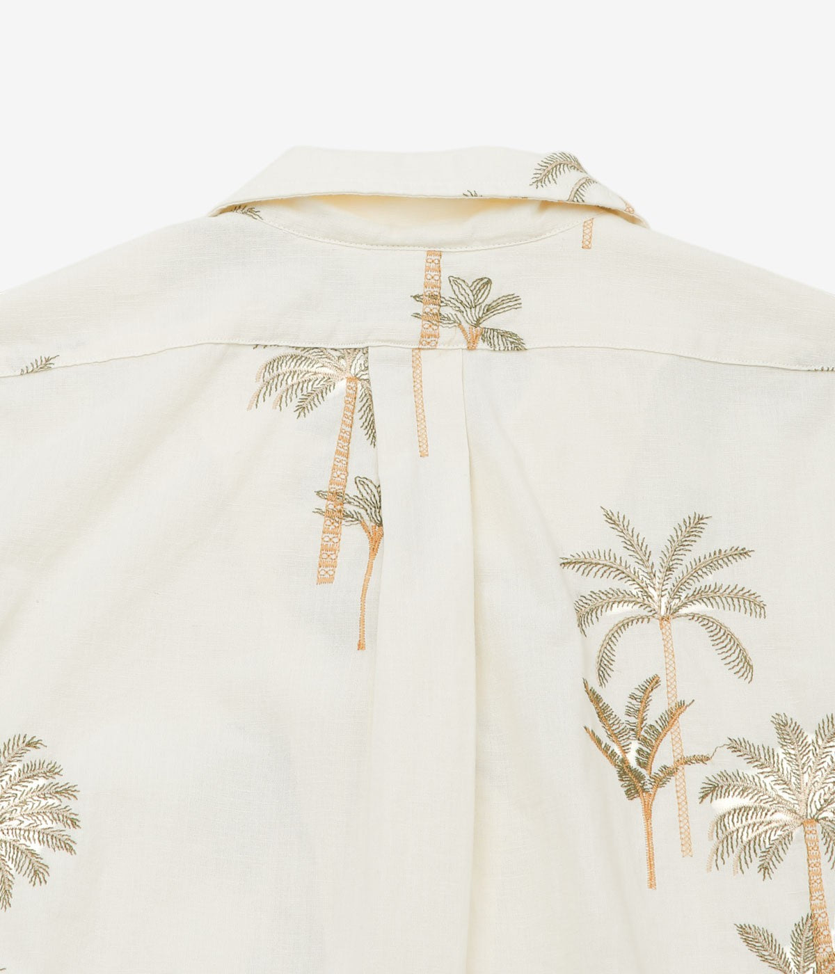 BROOKS BROTHERS "COTTON/LINEN CAMP COLLAR PALM TREE S/S" (WHITE BROWN)