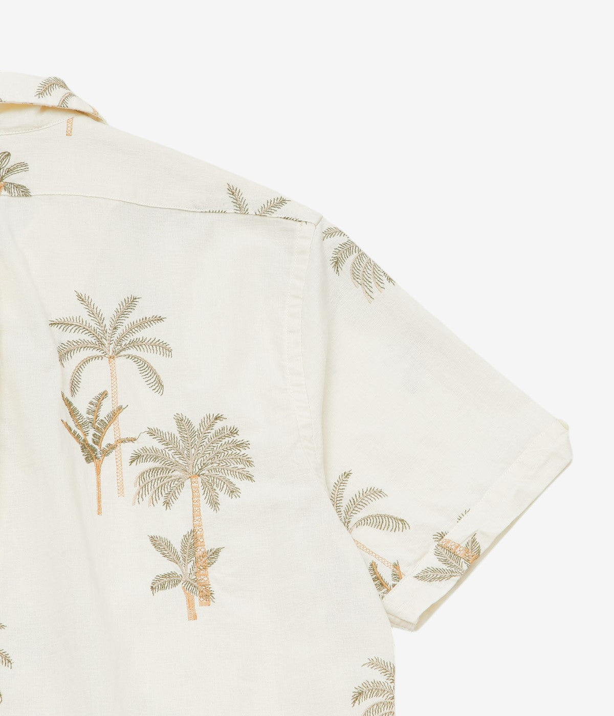BROOKS BROTHERS "COTTON/LINEN CAMP COLLAR PALM TREE S/S" (WHITE BROWN)