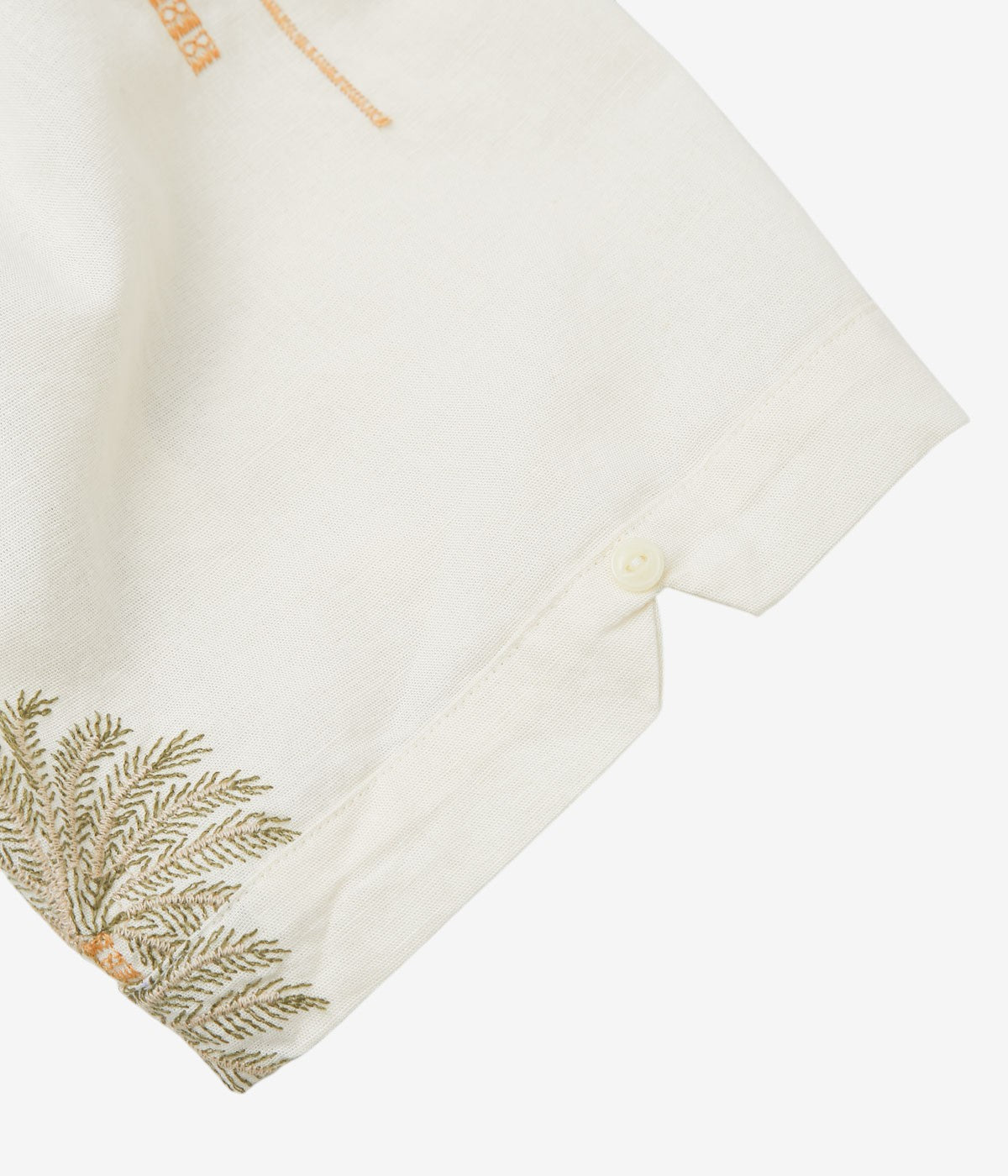 BROOKS BROTHERS "COTTON/LINEN CAMP COLLAR PALM TREE S/S" (WHITE BROWN)
