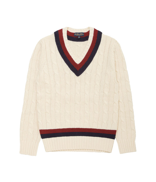 BROOKS BROTHERS ''V NECK CABLE TENNIS SWEATER'' (IVORY)