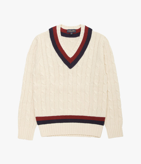 BROOKS BROTHERS ''V NECK CABLE TENNIS SWEATER'' (IVORY)
