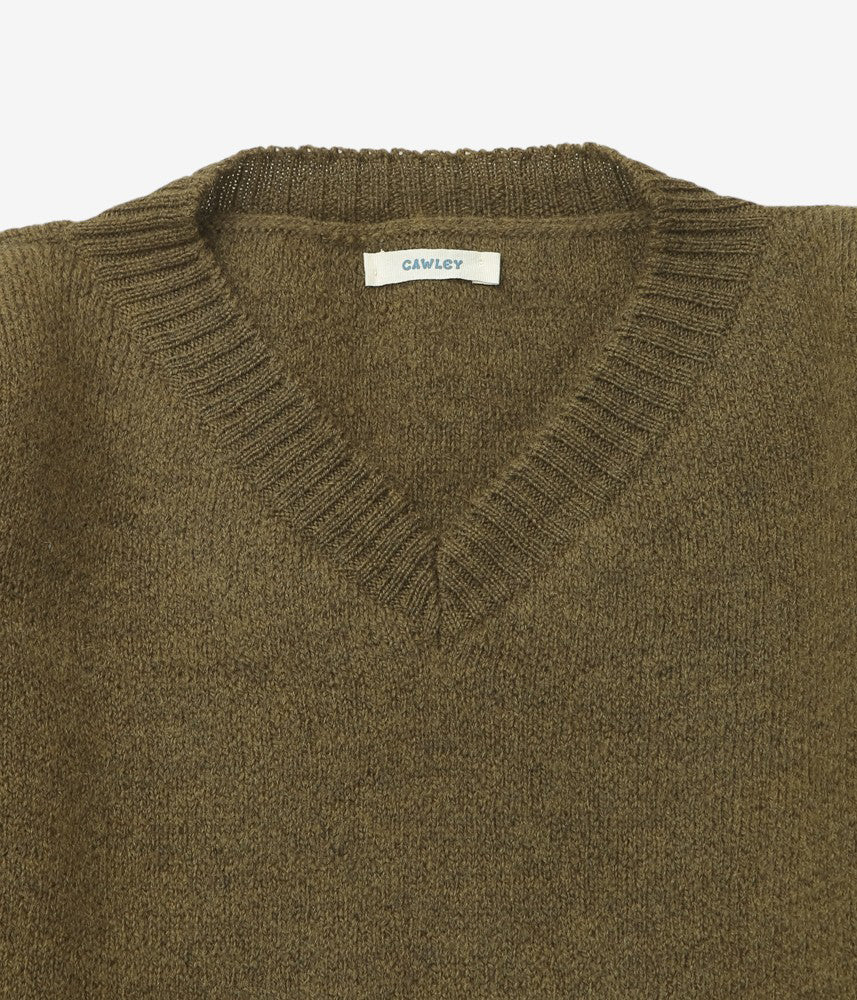 CAWLEY ''BRITISH MERINO WOOL MENS V-NECK JUMPER'' (OLIVE)