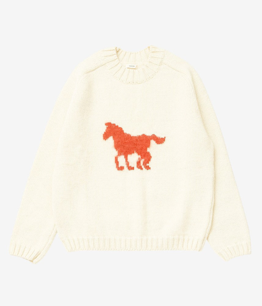 CAWLEY ''BRUSHED BRITISH WOOL MENS HORSE JUMPER'' (NATURAL/AUTUMN)