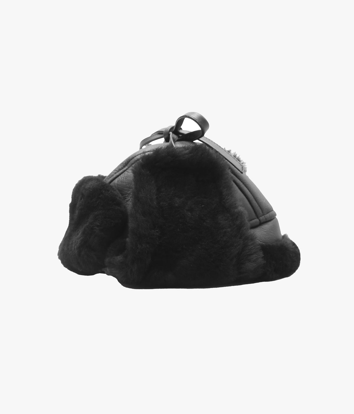 CAWLEY ''LEATHER BACK STRAIGHT HAIR SHEEPSKIN TRAPPER HAT'' (BLACK)