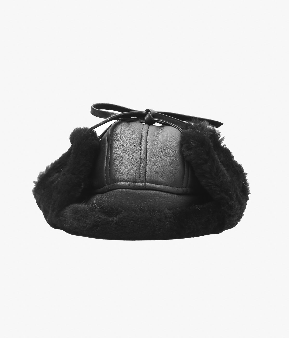 CAWLEY ''LEATHER BACK STRAIGHT HAIR SHEEPSKIN TRAPPER HAT'' (BLACK)