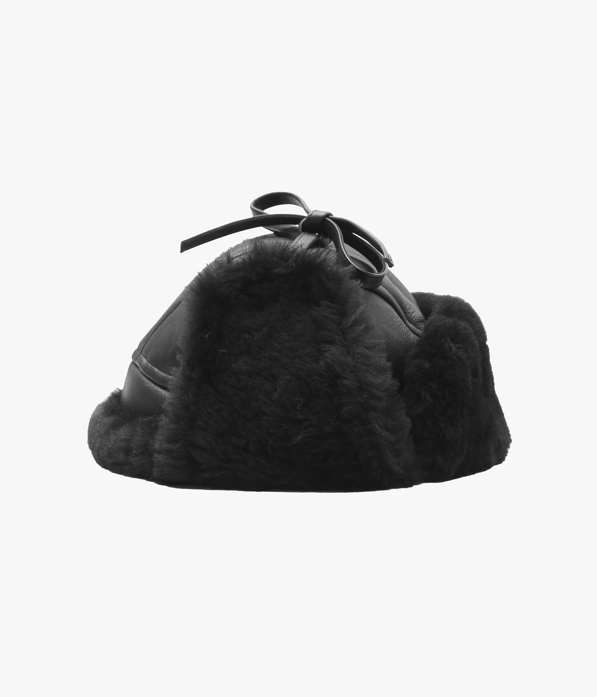 CAWLEY ''LEATHER BACK STRAIGHT HAIR SHEEPSKIN TRAPPER HAT'' (BLACK)
