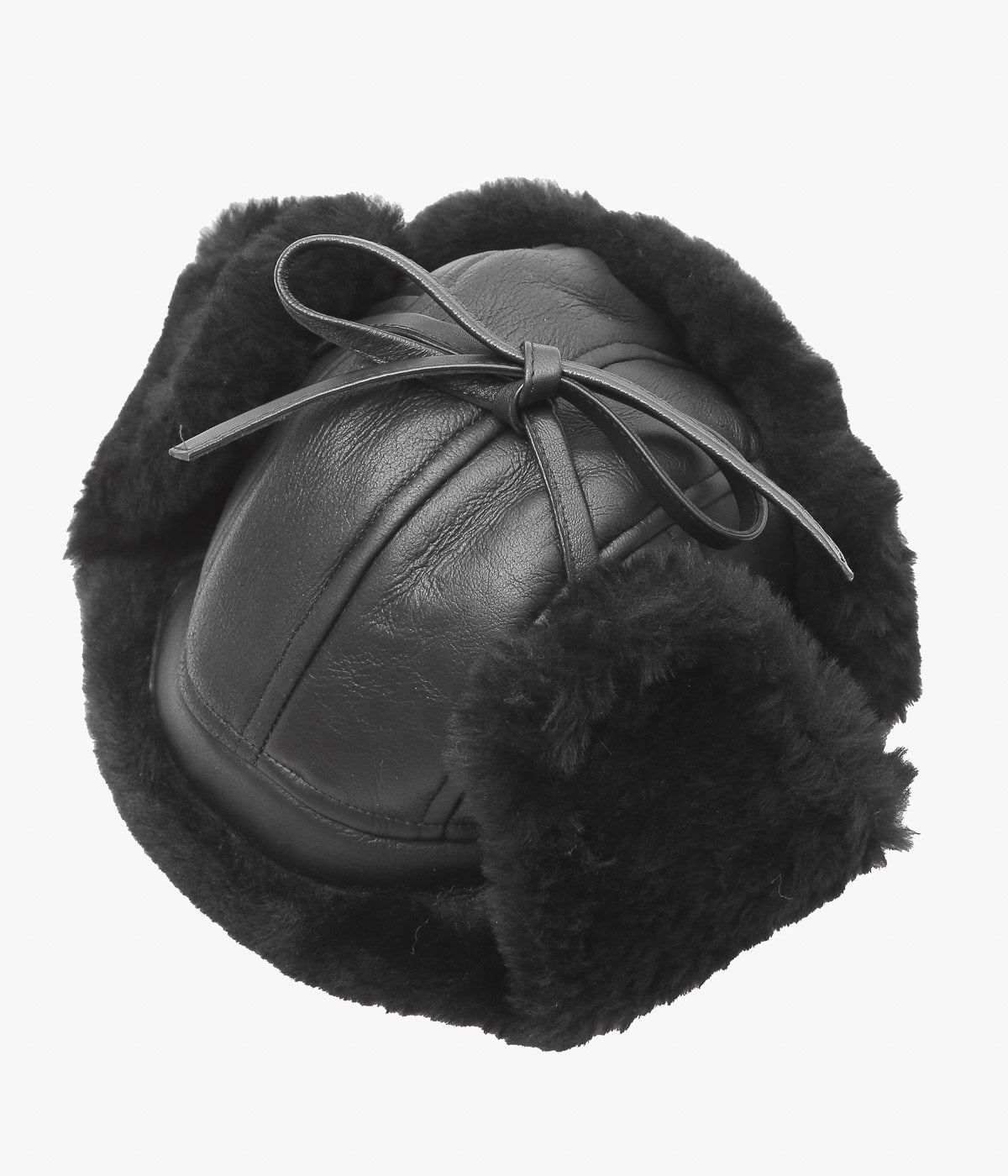 CAWLEY ''LEATHER BACK STRAIGHT HAIR SHEEPSKIN TRAPPER HAT'' (BLACK)