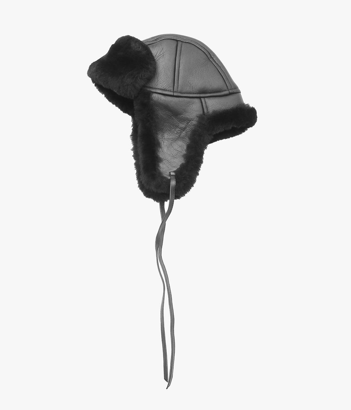 CAWLEY ''LEATHER BACK STRAIGHT HAIR SHEEPSKIN TRAPPER HAT'' (BLACK)