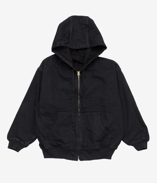 COMOLI "Black Denim Zip Hoodie" (BLACK)