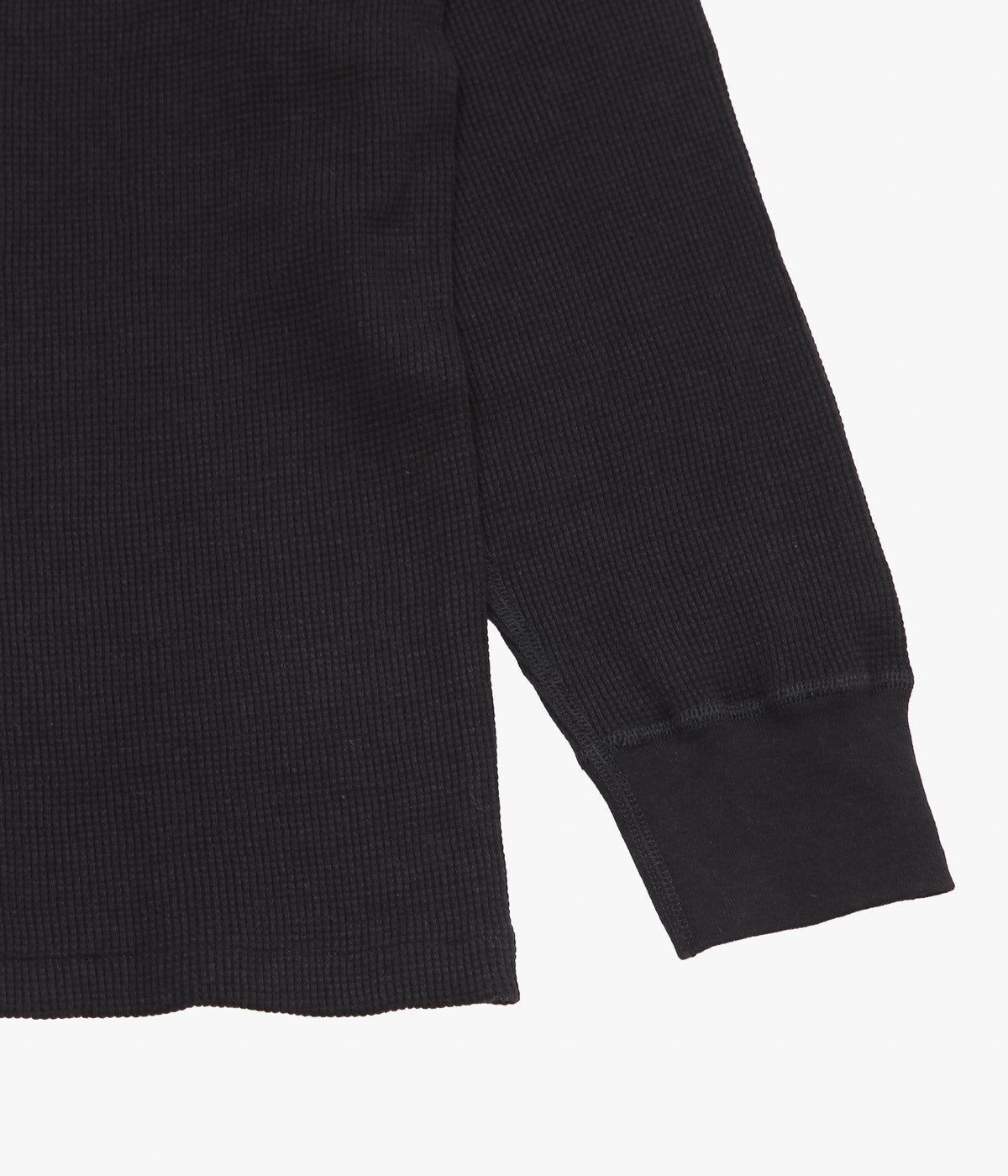COMOLI Cotton Cashmere Waffle Long Sleeve Crew Shirt (Black)