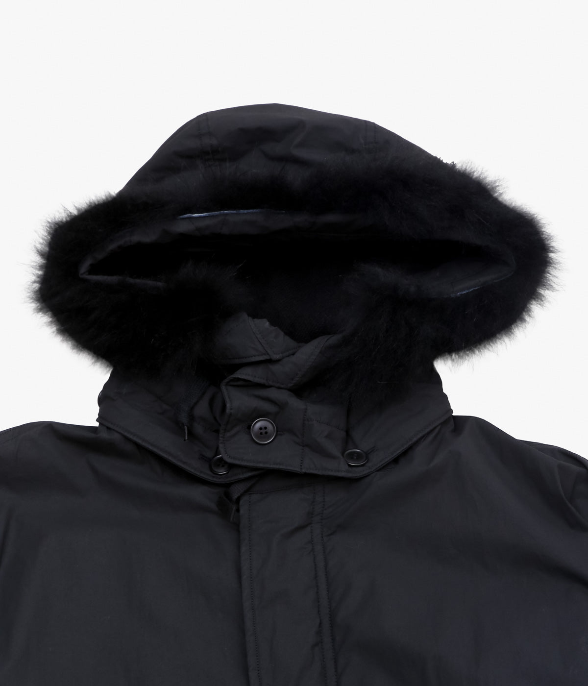 COMOLI "Cotton Nylon Military Hooded Coat" (Black)