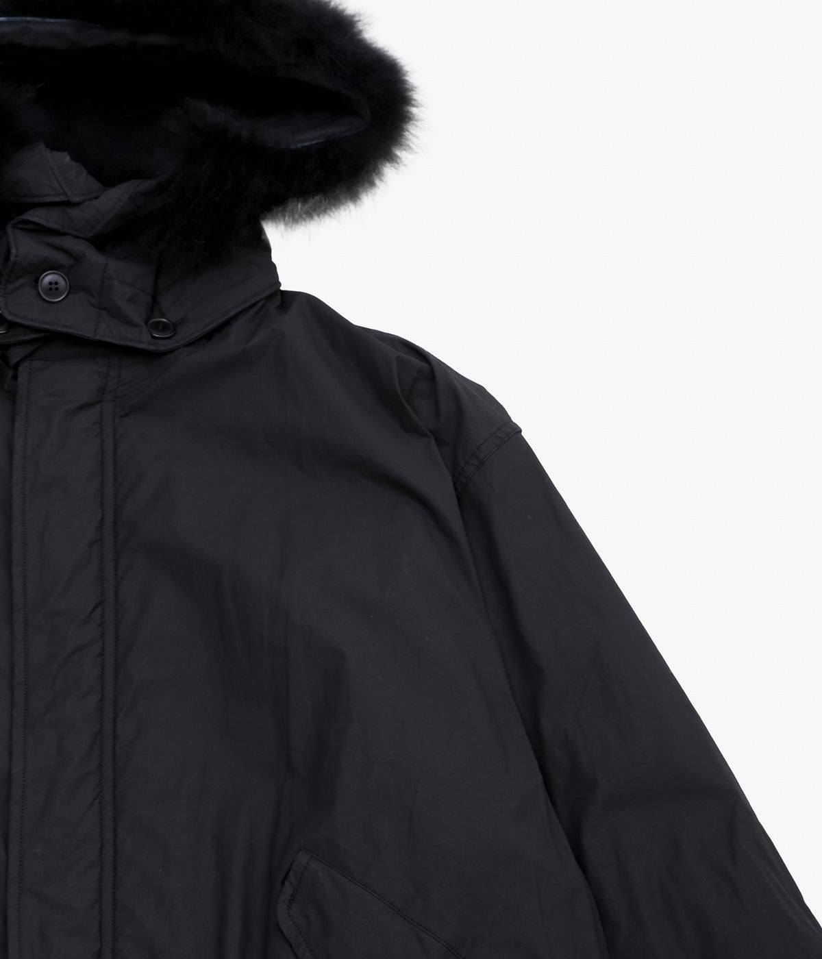 COMOLI "Cotton Nylon Military Hooded Coat" (Black)