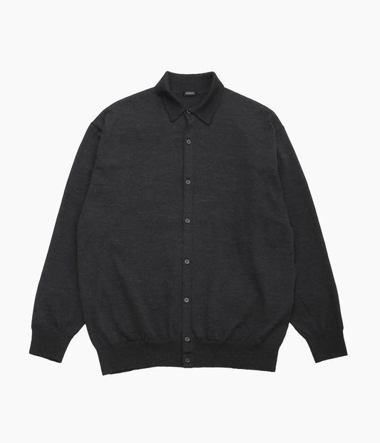 COMOLI Wool Collared Cardigan (Charcoal)