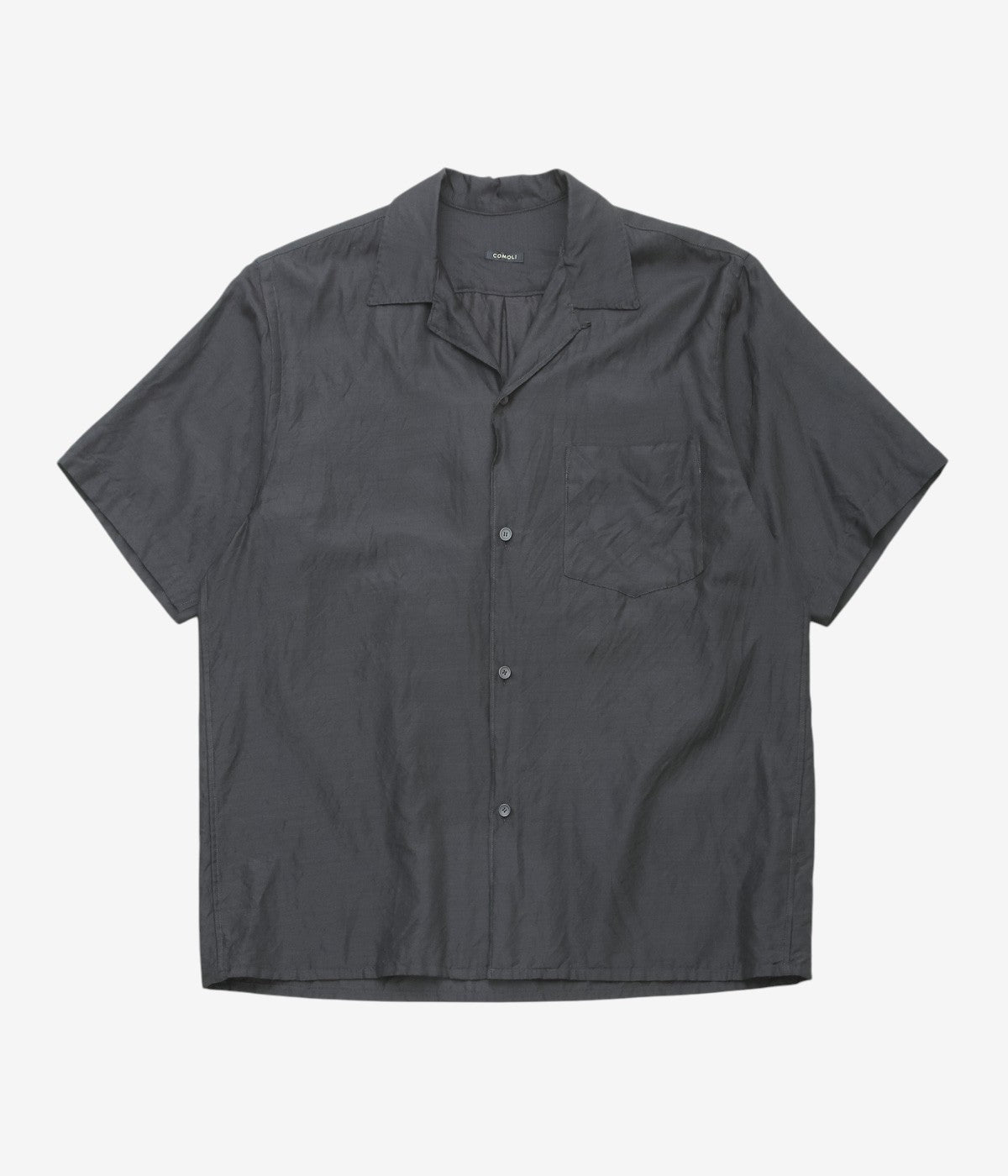 COMOLI "Wool Silk Short Sleeve Open Collar Shirt" (BROWN)