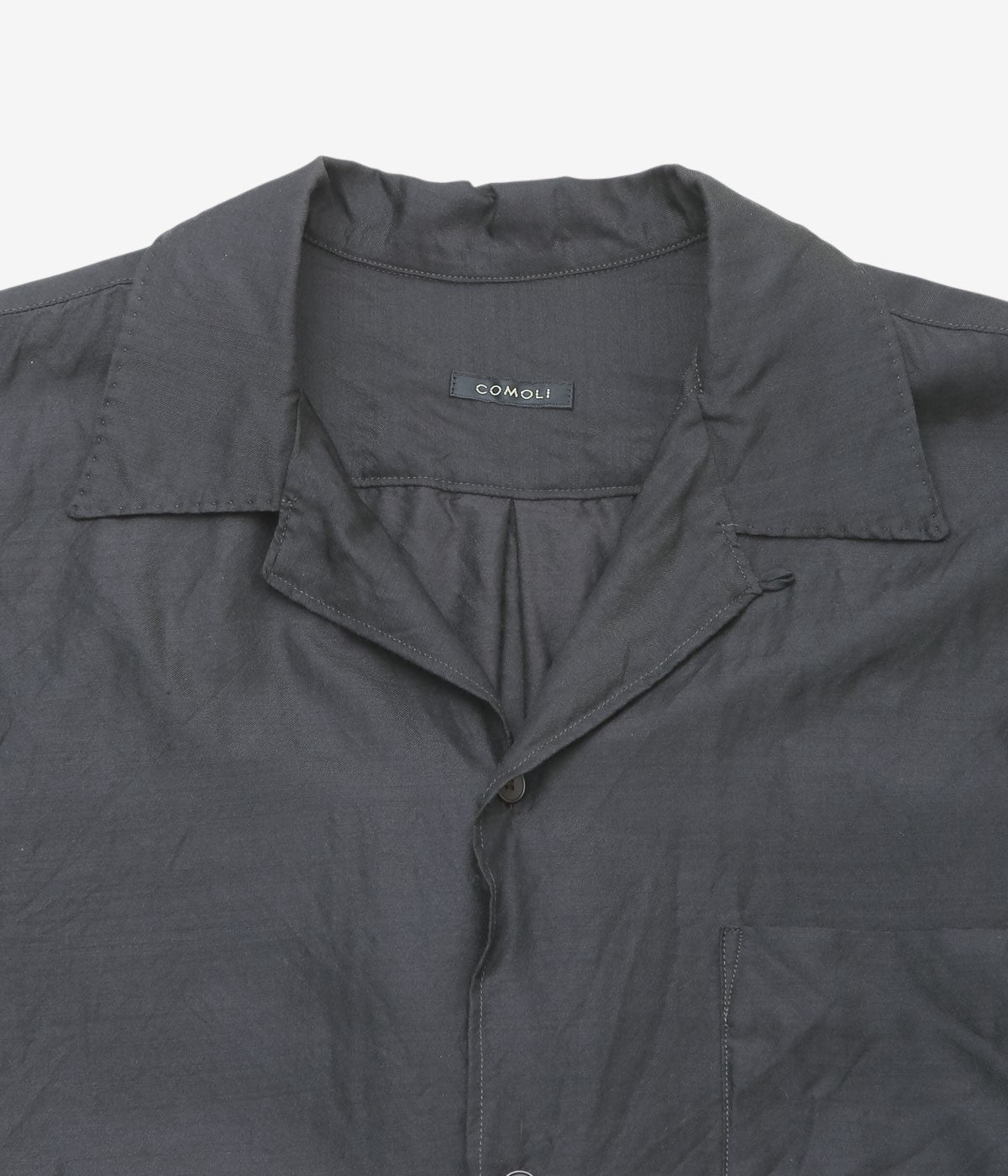 COMOLI "Wool Silk Short Sleeve Open Collar Shirt" (BROWN)