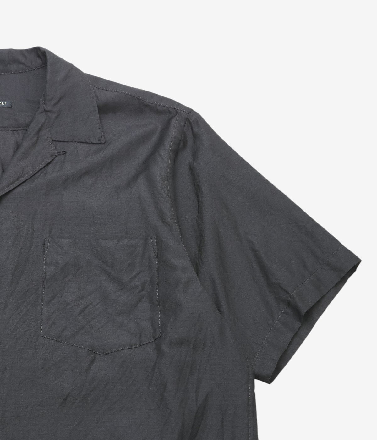 COMOLI "Wool Silk Short Sleeve Open Collar Shirt" (BROWN)