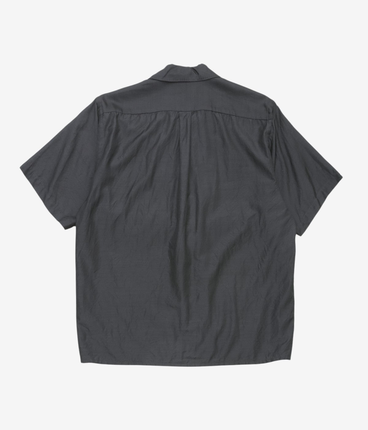 COMOLI "Wool Silk Short Sleeve Open Collar Shirt" (BROWN)