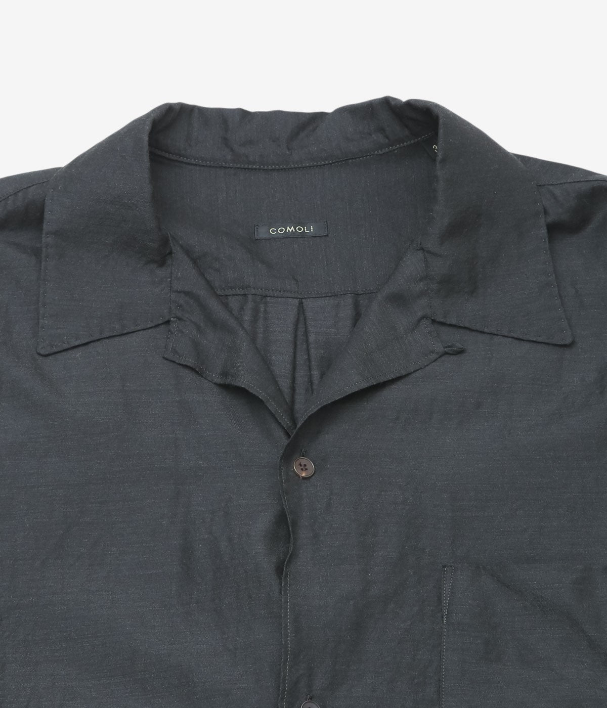 COMOLI ''ウールシルク 半袖オープンカラーシャツ'' (CHARCOAL)