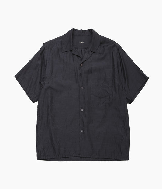 COMOLI ''Wool Silk Short Sleeve Open Collar Shirt'' (CHARCOAL)
