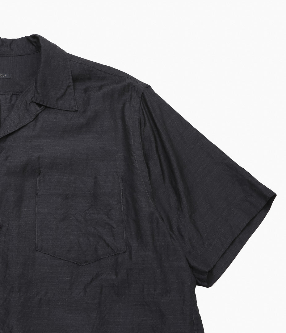 COMOLI ''ウールシルク 半袖オープンカラーシャツ'' (CHARCOAL