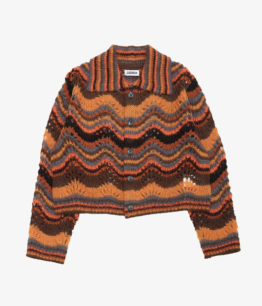 COOHEM ''MOHAIR WOOL MULTI BORDER KNIT C/D'' (BROWN)