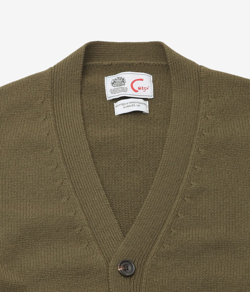 CORGI ''4PLY CASHMERE CARDIGAN'' (OLIVE DUN)