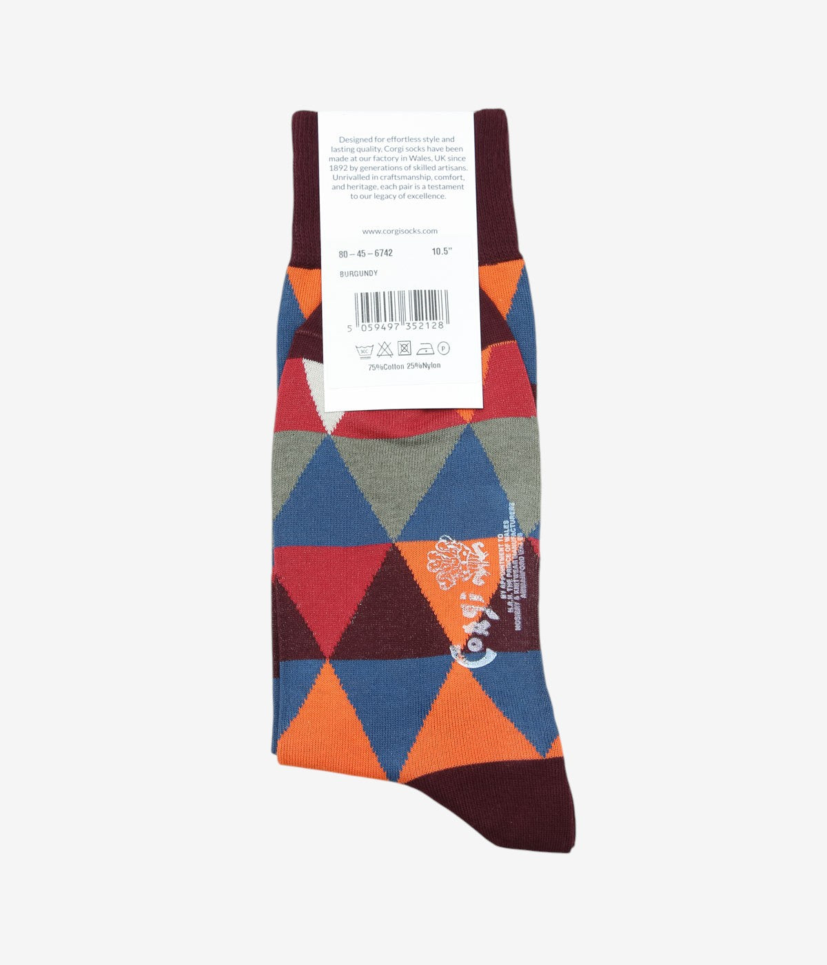 CORGI ''LIGHTWEIGHT COTTON TRIANGLE PATTERN SOCKS'' (BURGUNDY)
