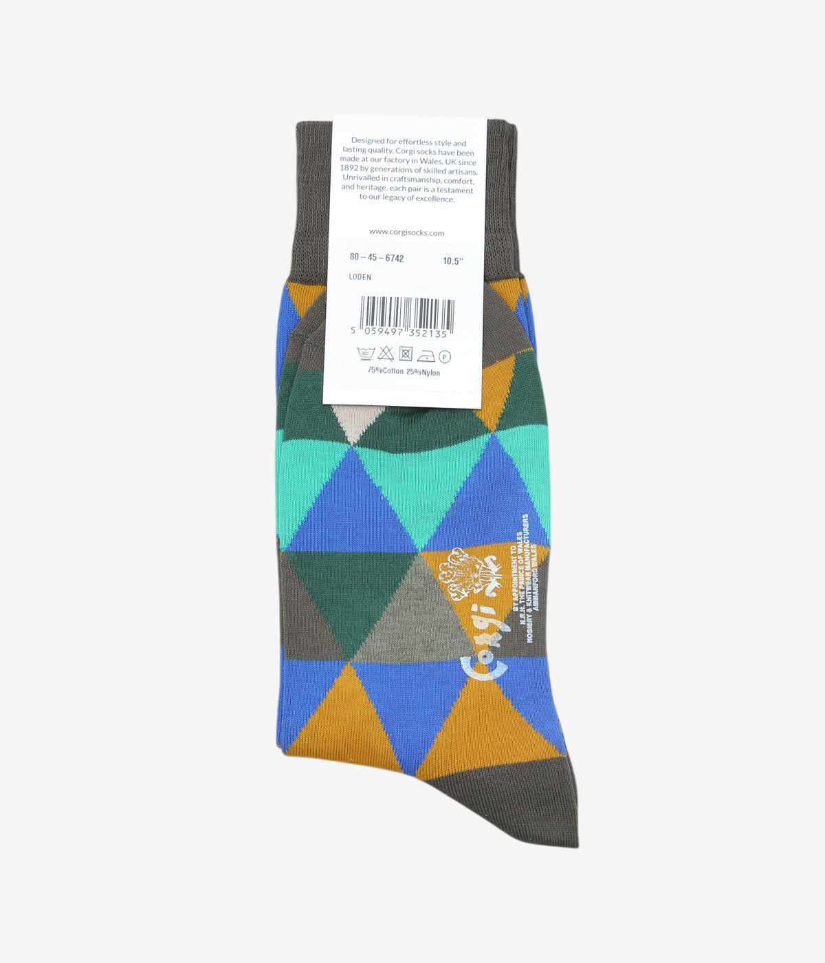 CORGI ''LIGHTWEIGHT COTTON TRIANGLE PATTERN SOCKS'' (LODEN)