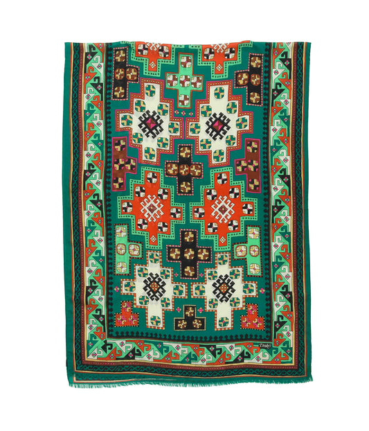 DRAKE'S ''KELIM PRINTED SCARF'' (TEAL)