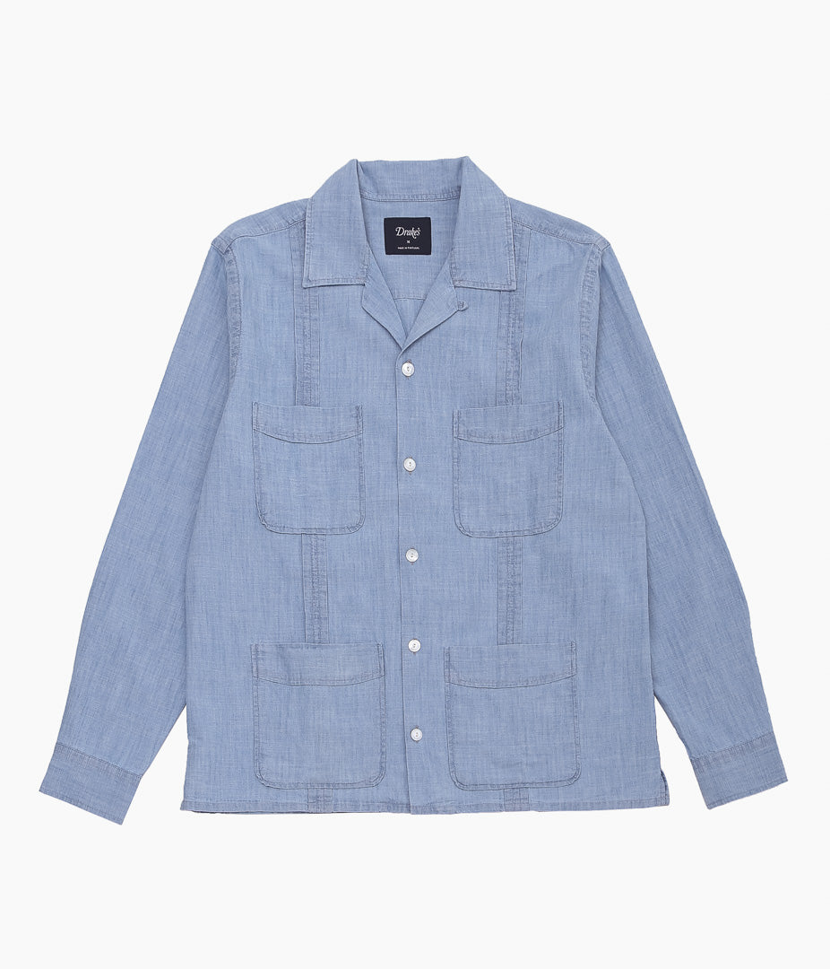 DRAKE'S ''LS CHAMBRAY CUBAN SHIRT'' (BLEACH WASH)