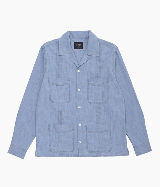 DRAKE'S ''LS CHAMBRAY CUBAN SHIRT'' (BLEACH WASH)