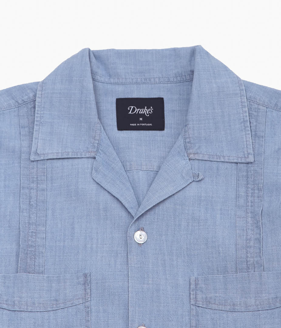 DRAKE'S ''LS CHAMBRAY CUBAN SHIRT'' (BLEACH WASH)