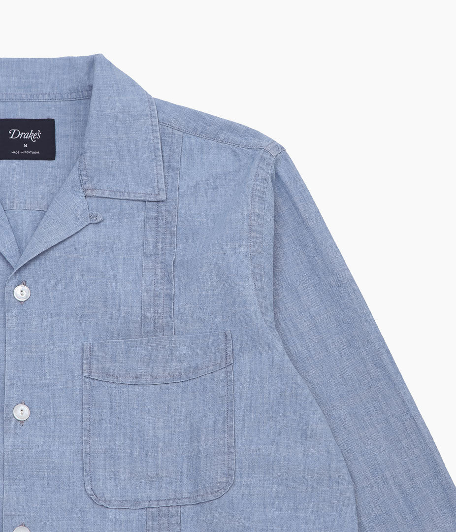 DRAKE'S ''LS CHAMBRAY CUBAN SHIRT'' (BLEACH WASH)