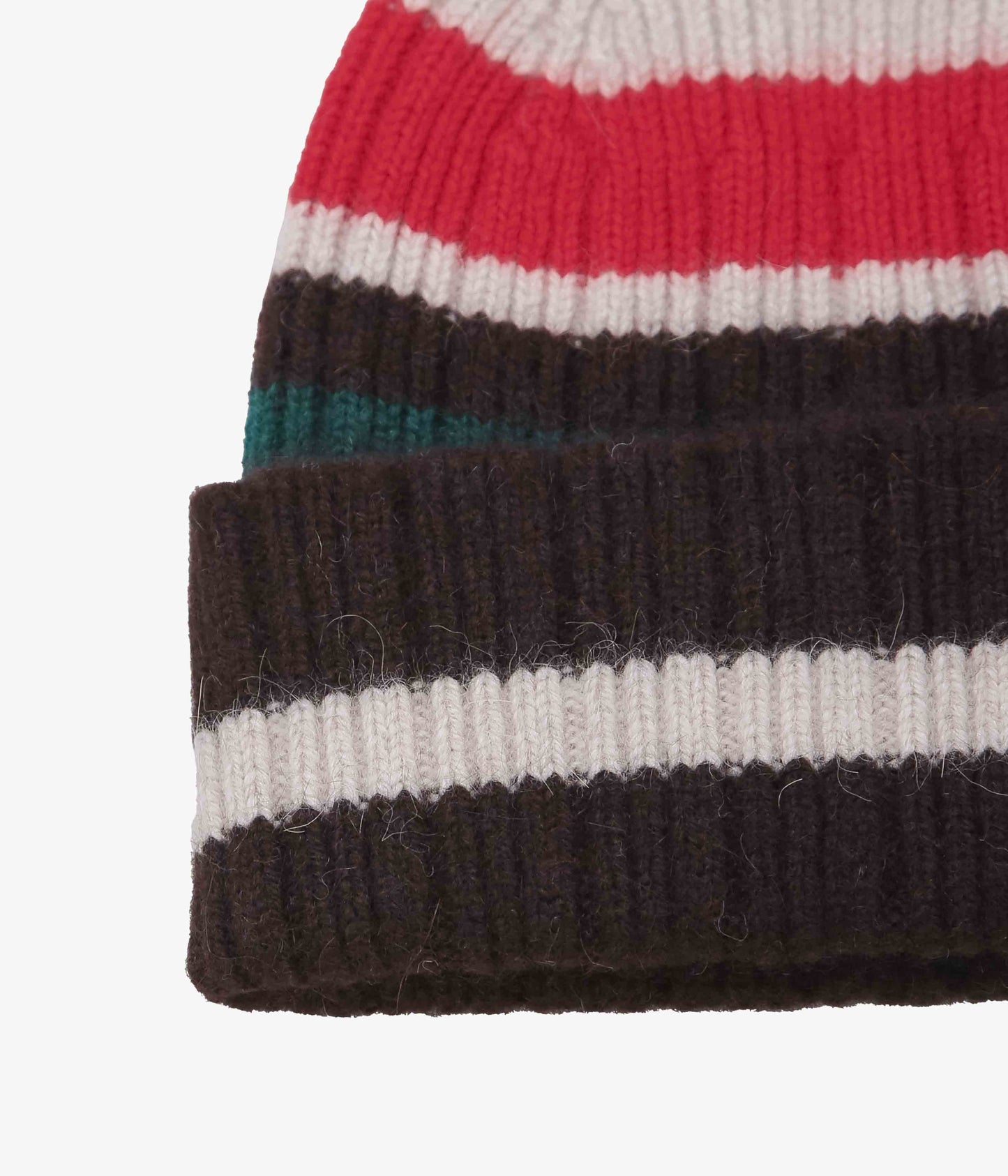 DRAKE'S ''STRIPED GEELONGORA BEANIE'' (BROWN,ECRU & RED)
