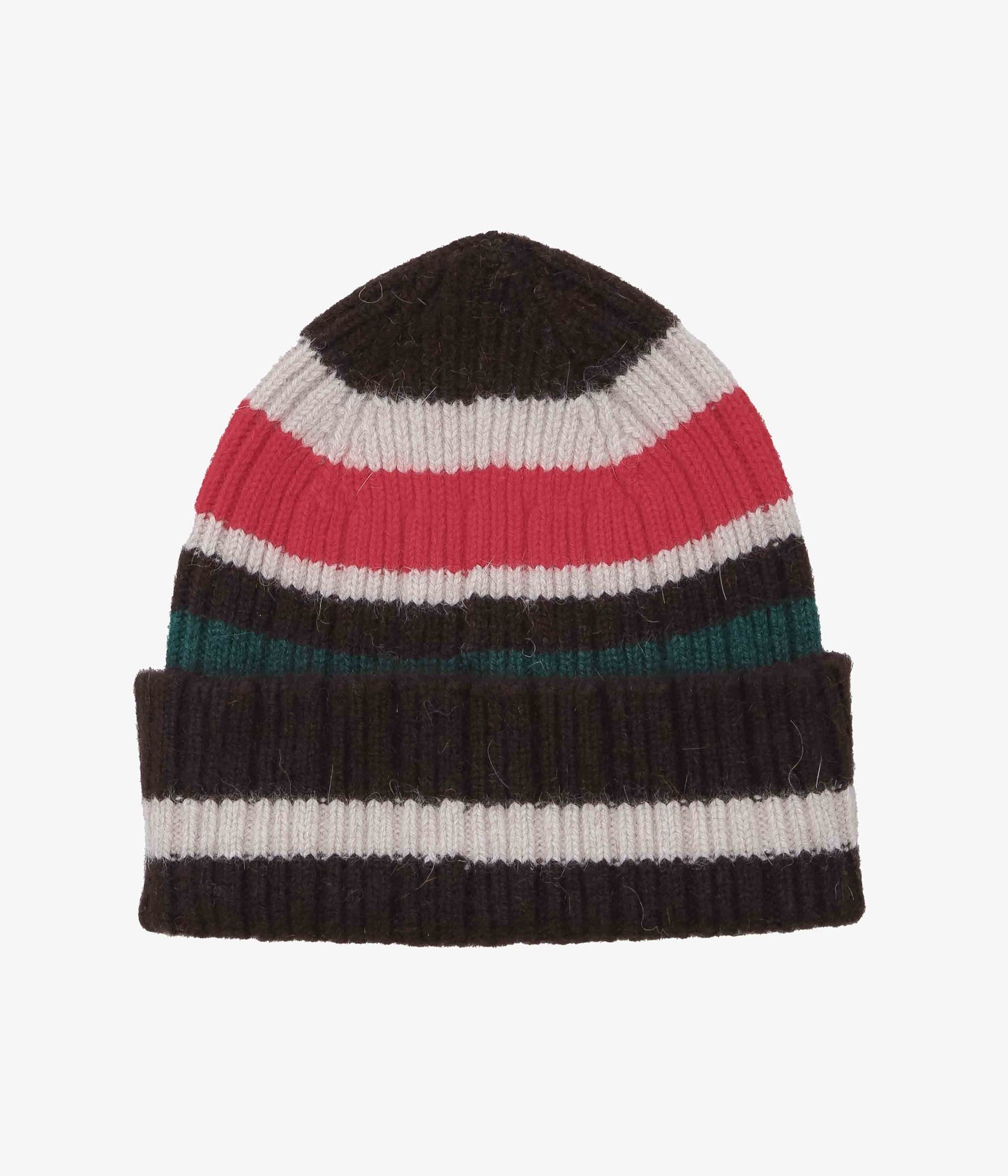 DRAKE'S ''STRIPED GEELONGORA BEANIE'' (BROWN,ECRU & RED)