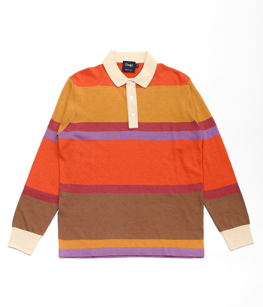 DRAKE'S ''STRIPED KNITTED RUGBY'' (ORANGE, BROWN & PURPLE)