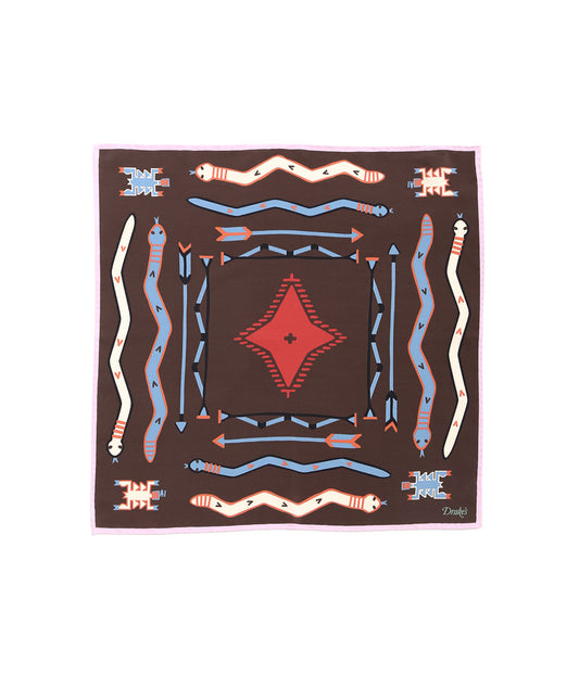 DRAKE'S ''TRIBAL POCKET SQAURE'' (BROWN & PINK)