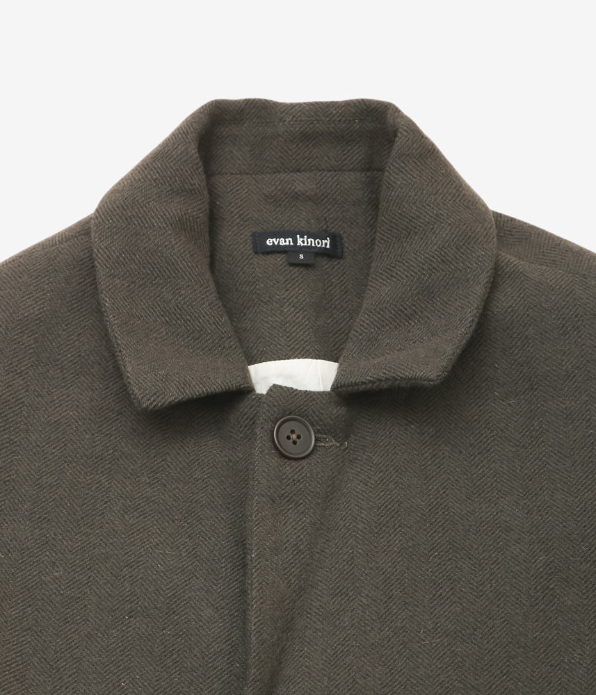 EVAN KINORI ''BIG COAT | HVY. WOOL/LIN H-BONE'' (다크 올리브)