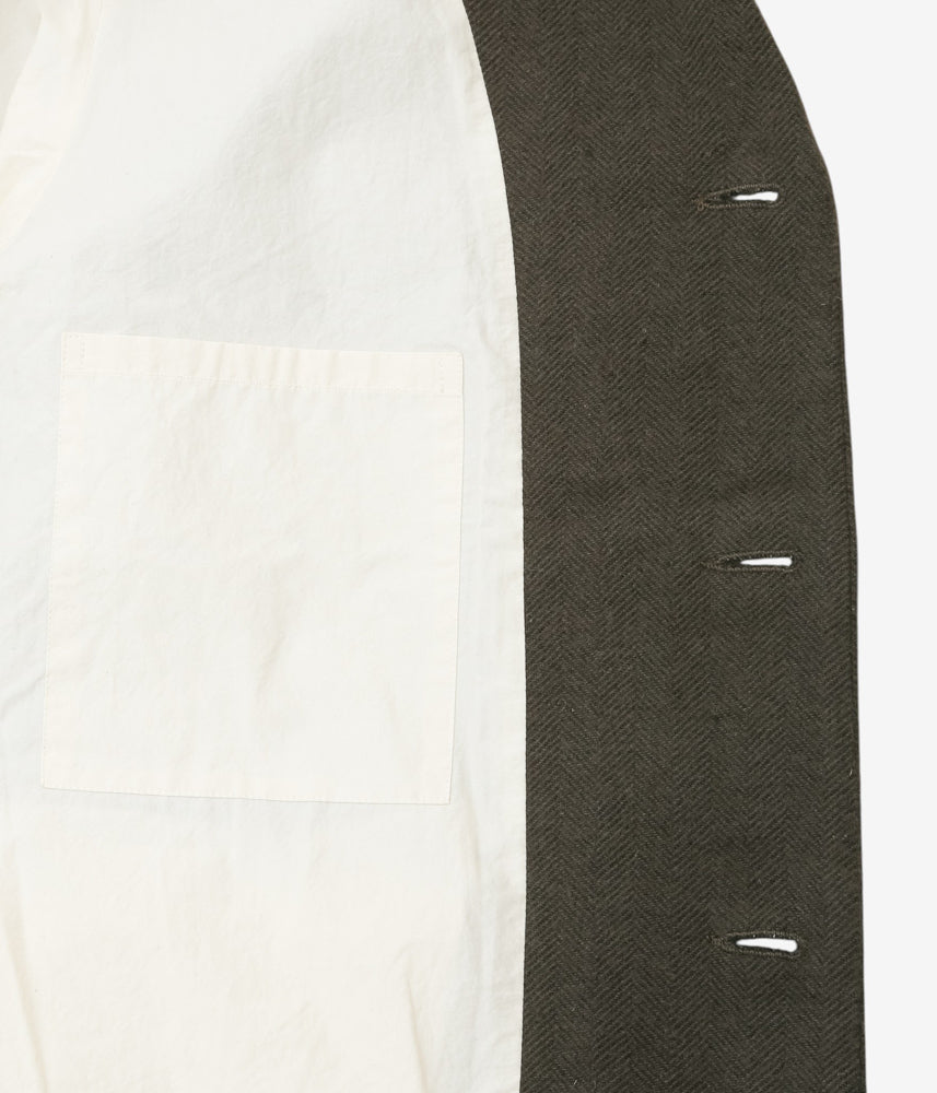 EVAN KINORI ''BIG COAT | HVY. WOOL/LIN H-BONE'' (다크 올리브)